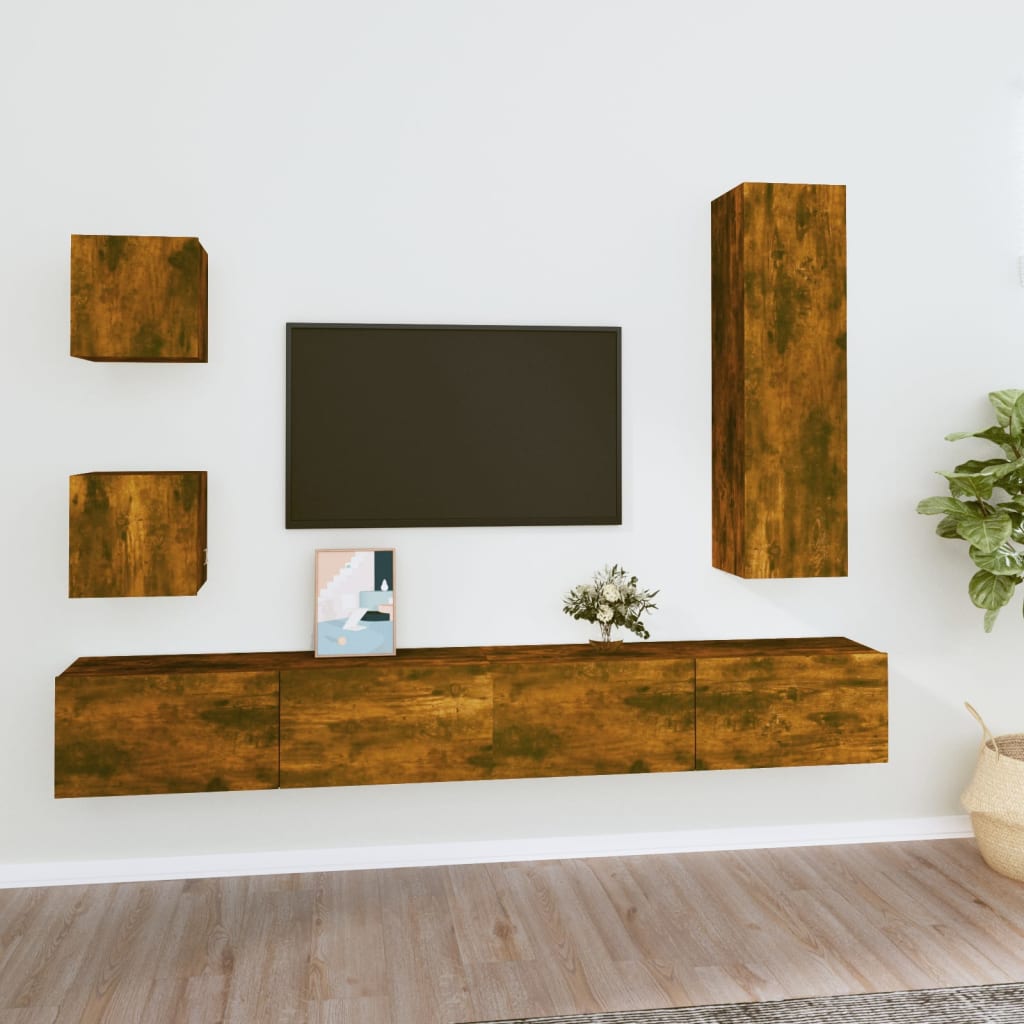 Ensemble meuble TV 5 pièces en bois couleur chêne