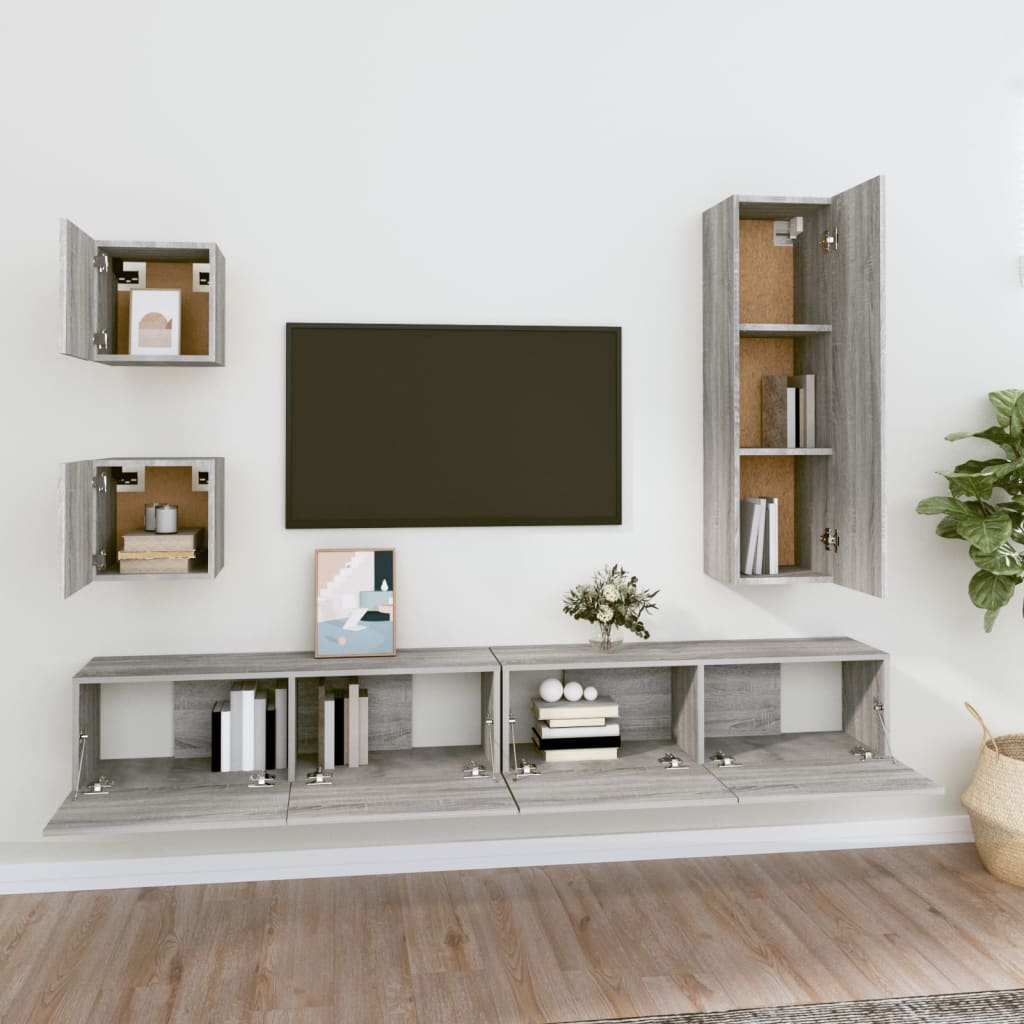 Ensemble meuble TV 5 pièces en bois couleur chêne