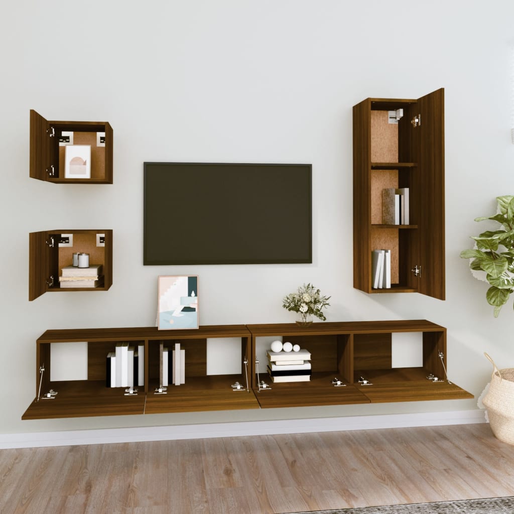 Ensemble meuble TV 5 pièces en bois couleur chêne