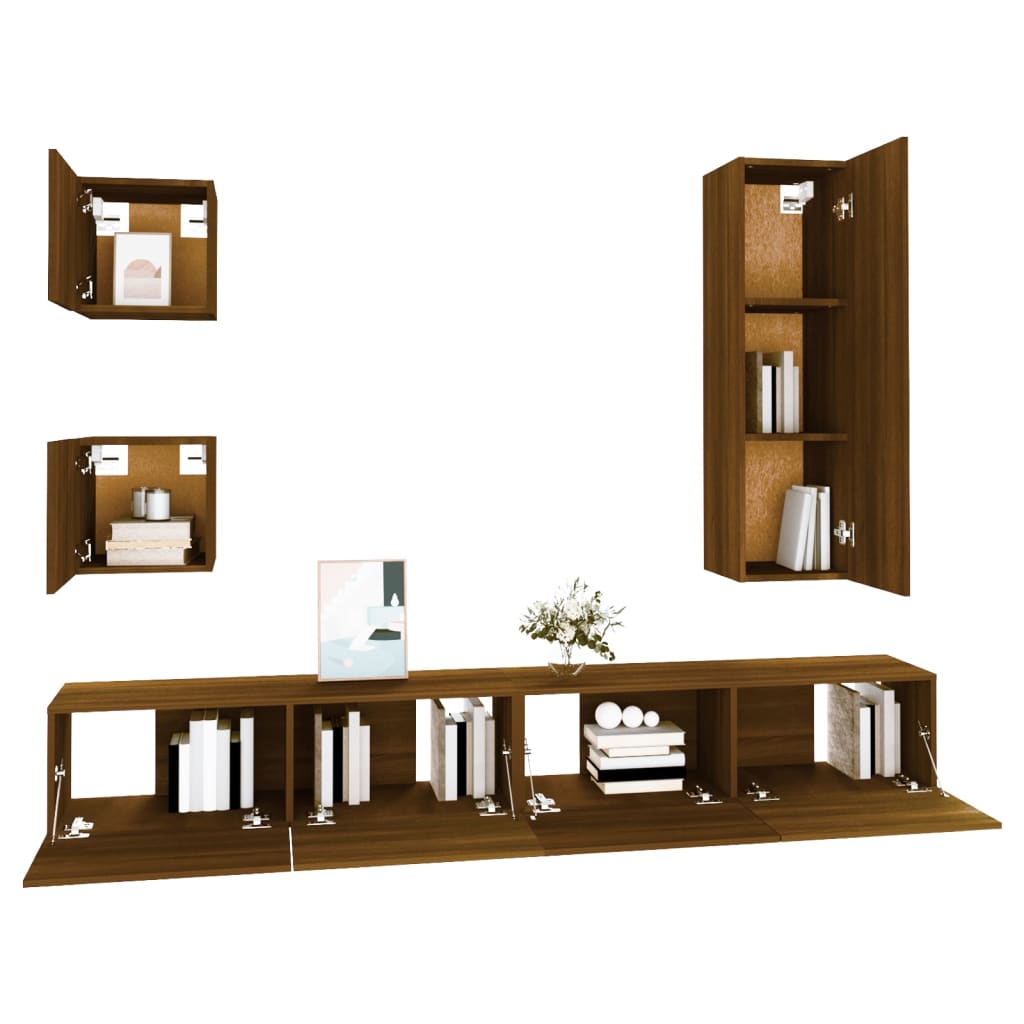 Ensemble meuble TV 5 pièces en bois couleur chêne