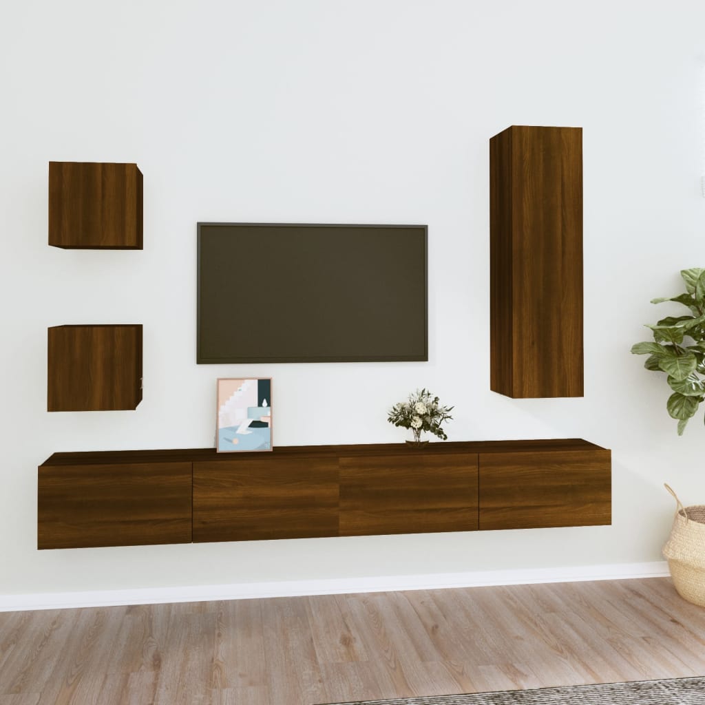 Ensemble meuble TV 5 pièces en bois couleur chêne