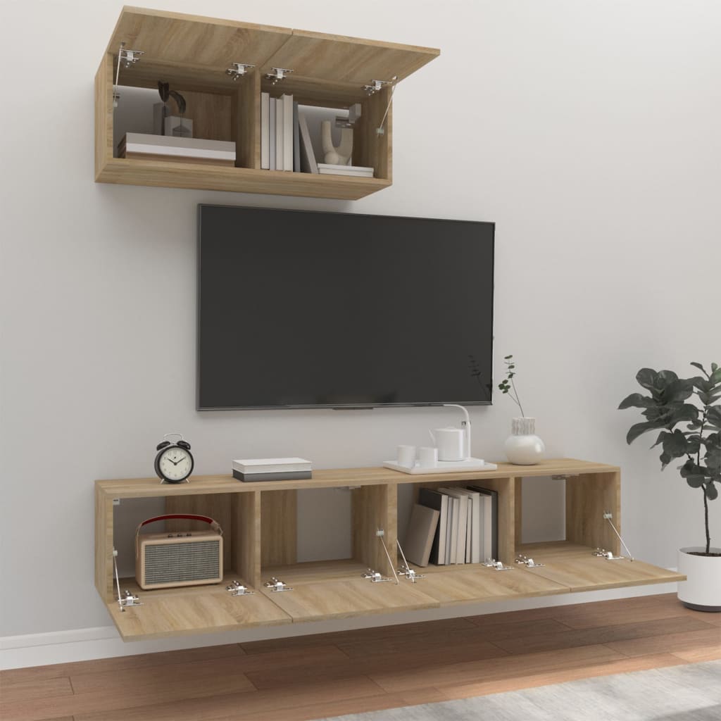 Ensemble meuble TV 3 pièces en bois couleur chêne