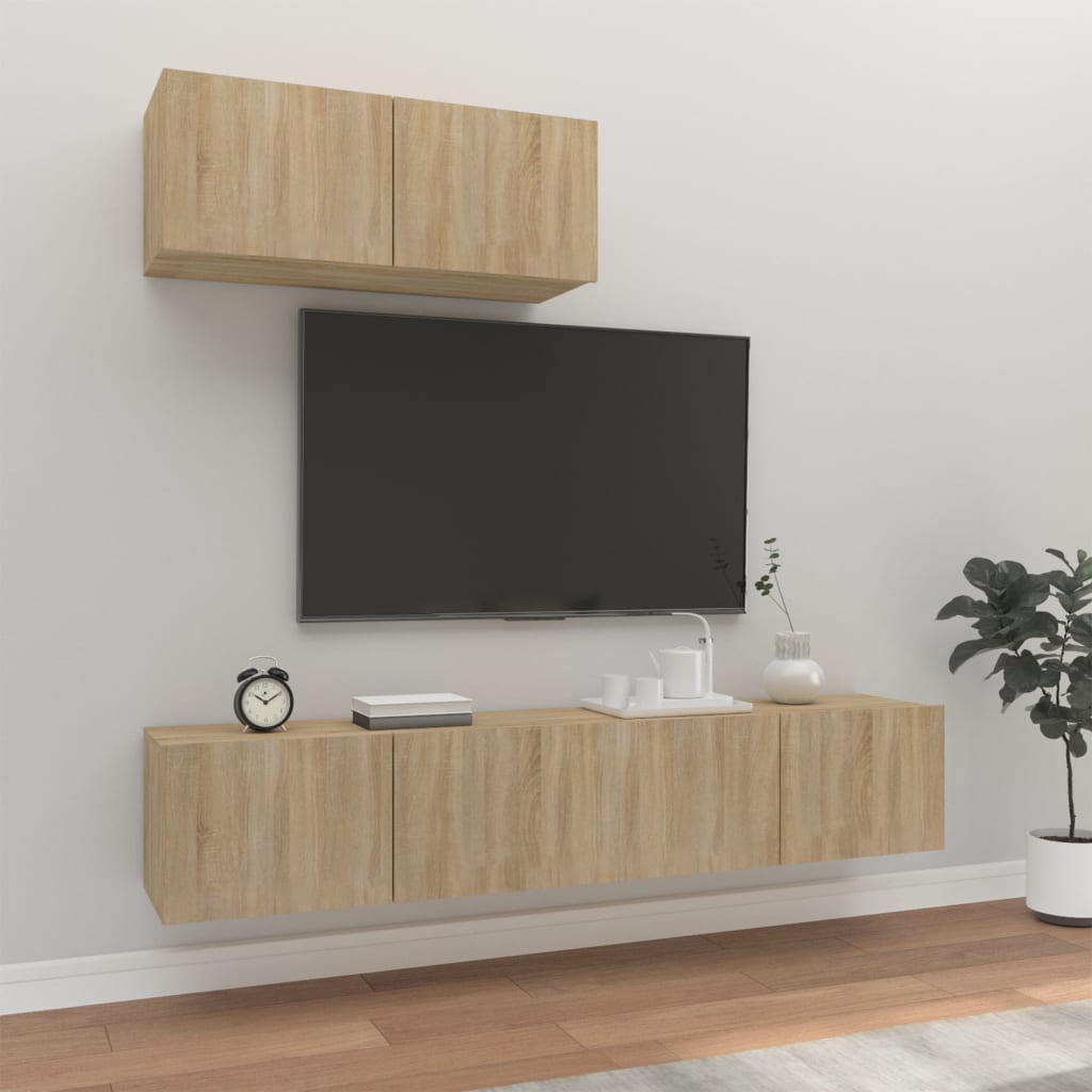 Ensemble meuble TV 3 pièces en bois couleur chêne