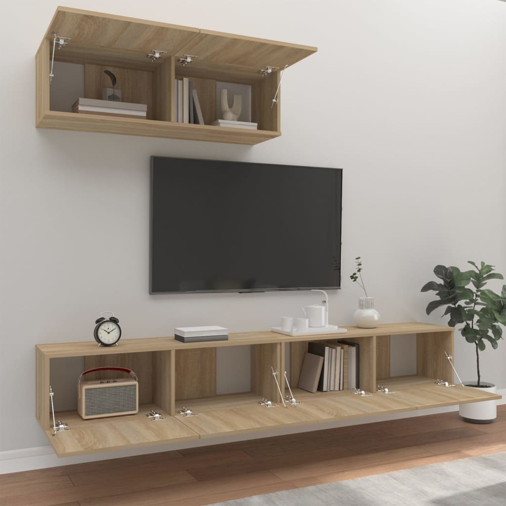 Ensemble meuble TV 3 pièces en bois couleur chêne