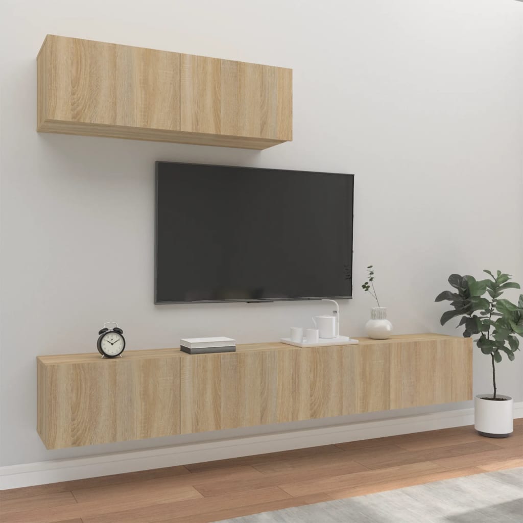 Ensemble meuble TV 3 pièces en bois couleur chêne