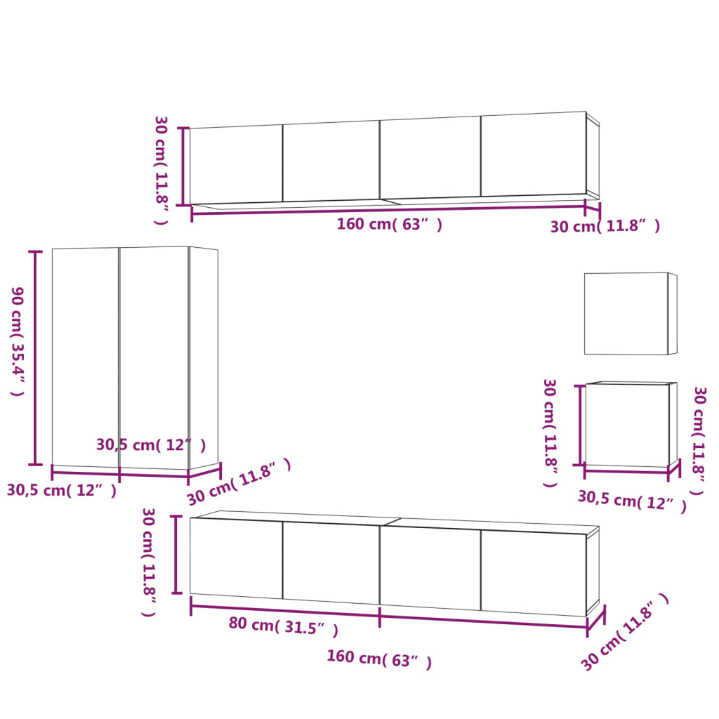 Ensemble de meubles TV 8 pièces en bois