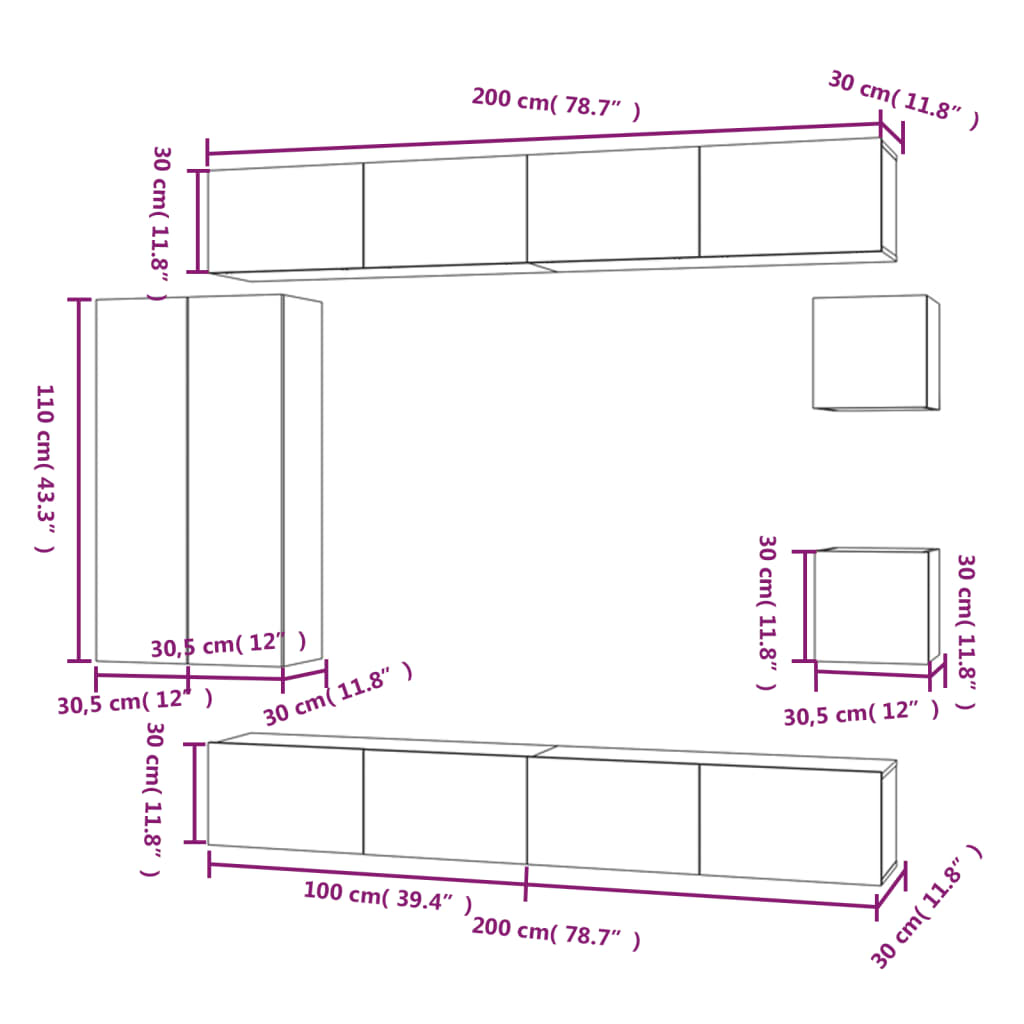 Ensemble de meubles TV 8 pièces en bois