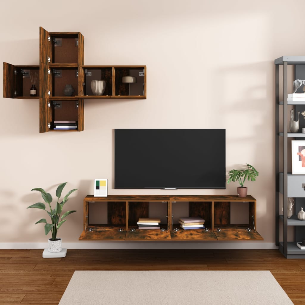 Ensemble meuble TV 7 pièces en bois coloris chêne