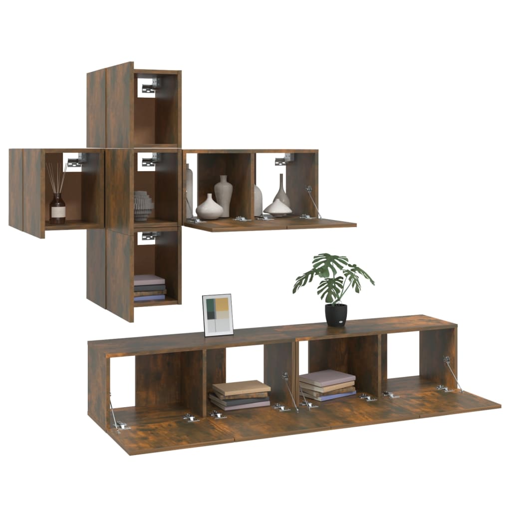 Ensemble meuble TV 7 pièces en bois coloris chêne