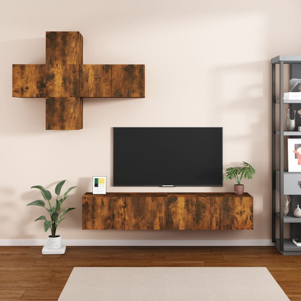 Ensemble meuble TV 7 pièces en bois coloris chêne