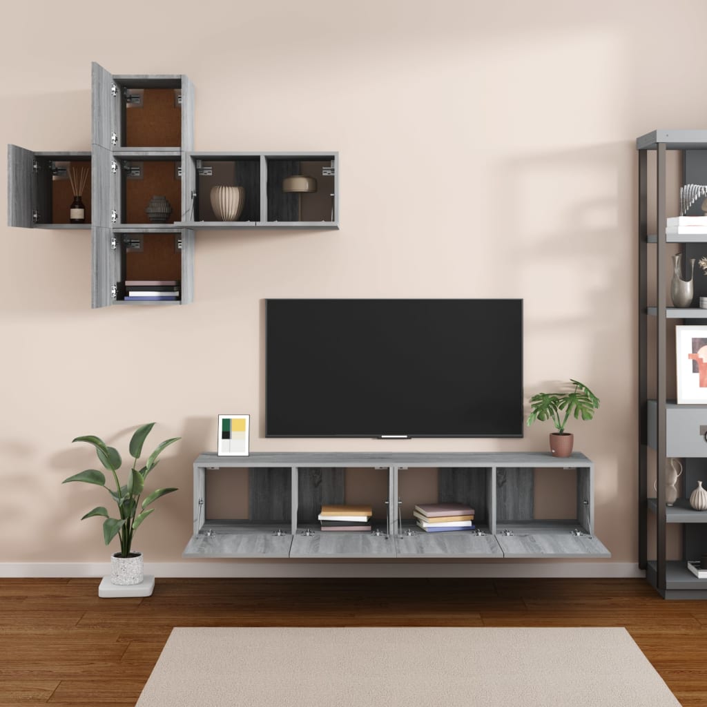 Ensemble meuble TV 7 pièces en bois coloris chêne