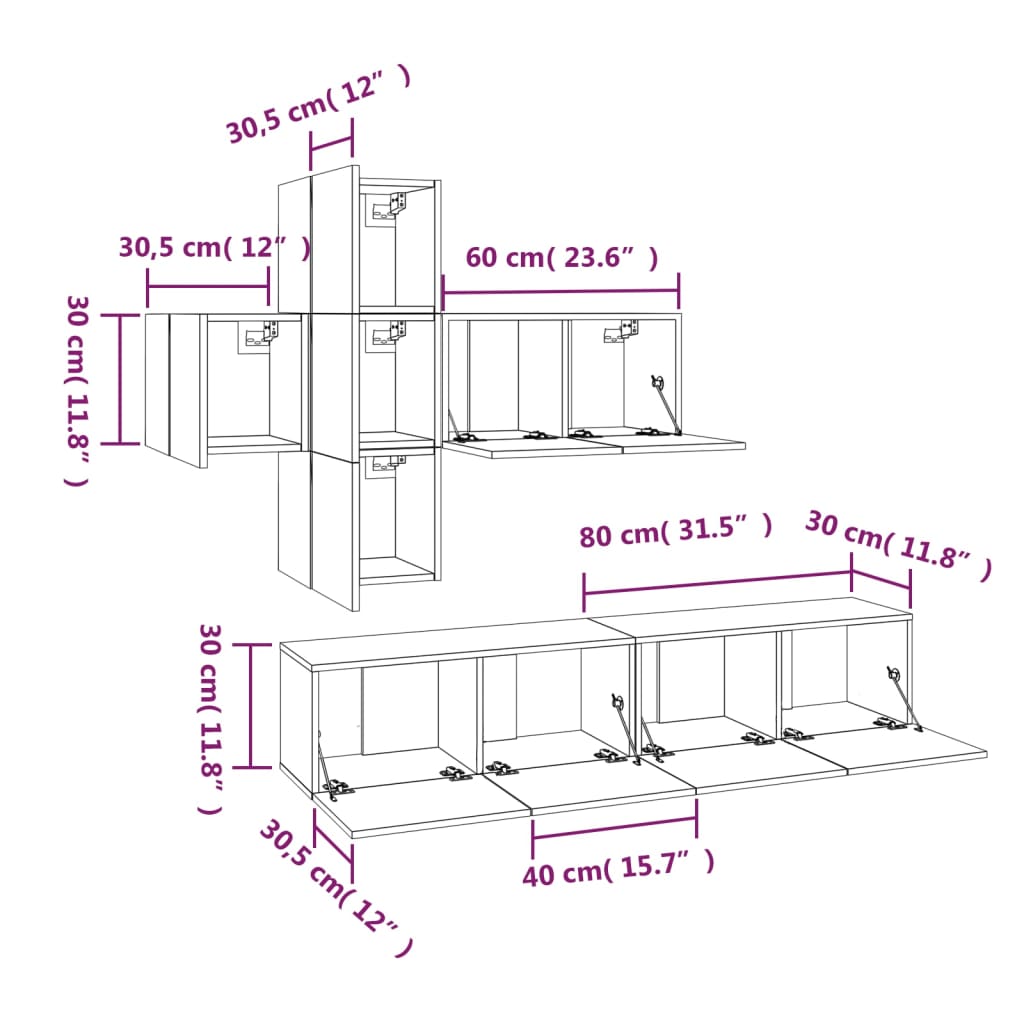 Ensemble meuble TV 7 pièces en bois coloris chêne