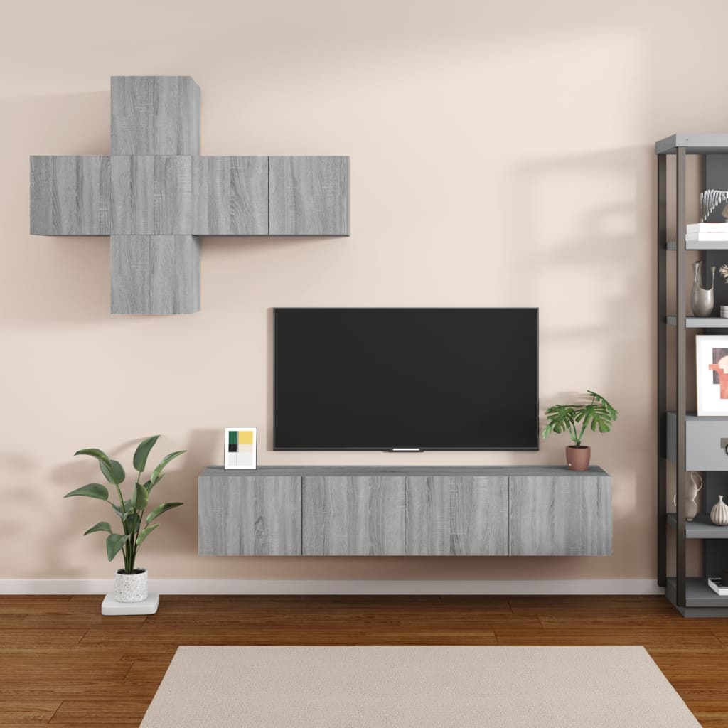 Ensemble meuble TV 7 pièces en bois coloris chêne