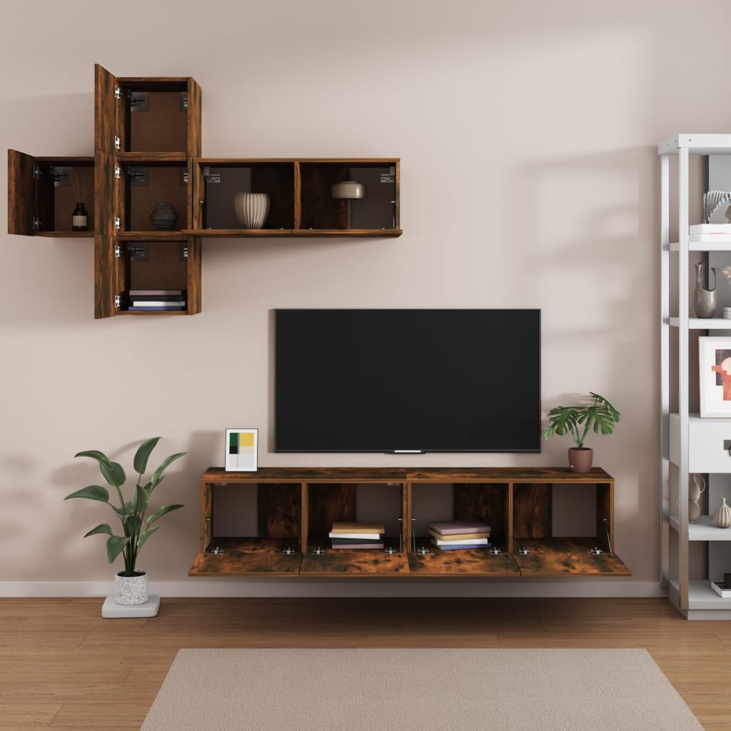 Ensemble meuble TV 7 pièces en bois coloris chêne