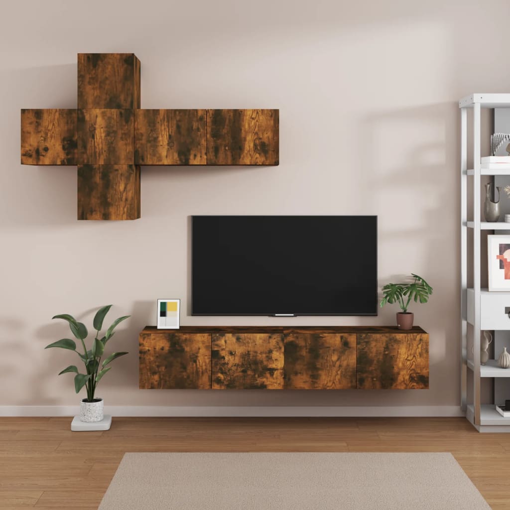 Ensemble meuble TV 7 pièces en bois coloris chêne