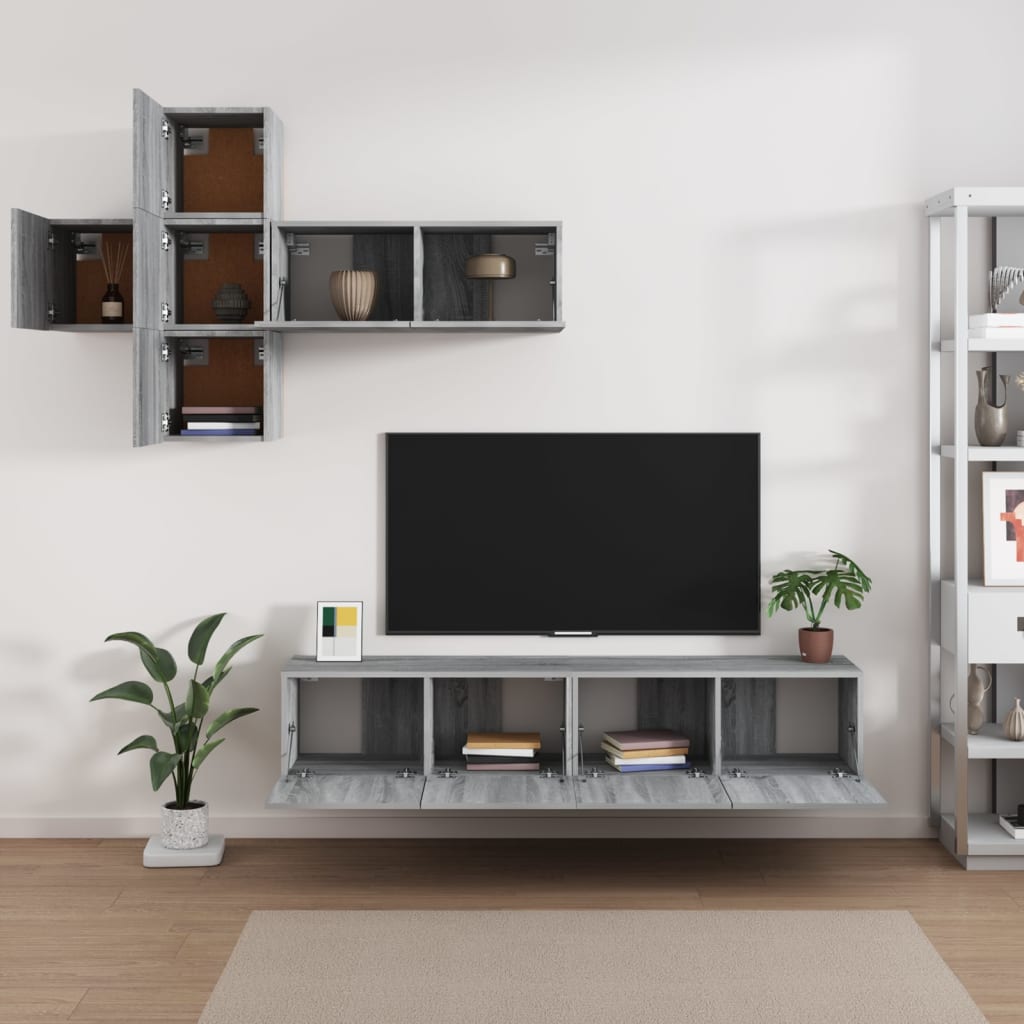 Ensemble meuble TV 7 pièces en bois coloris chêne