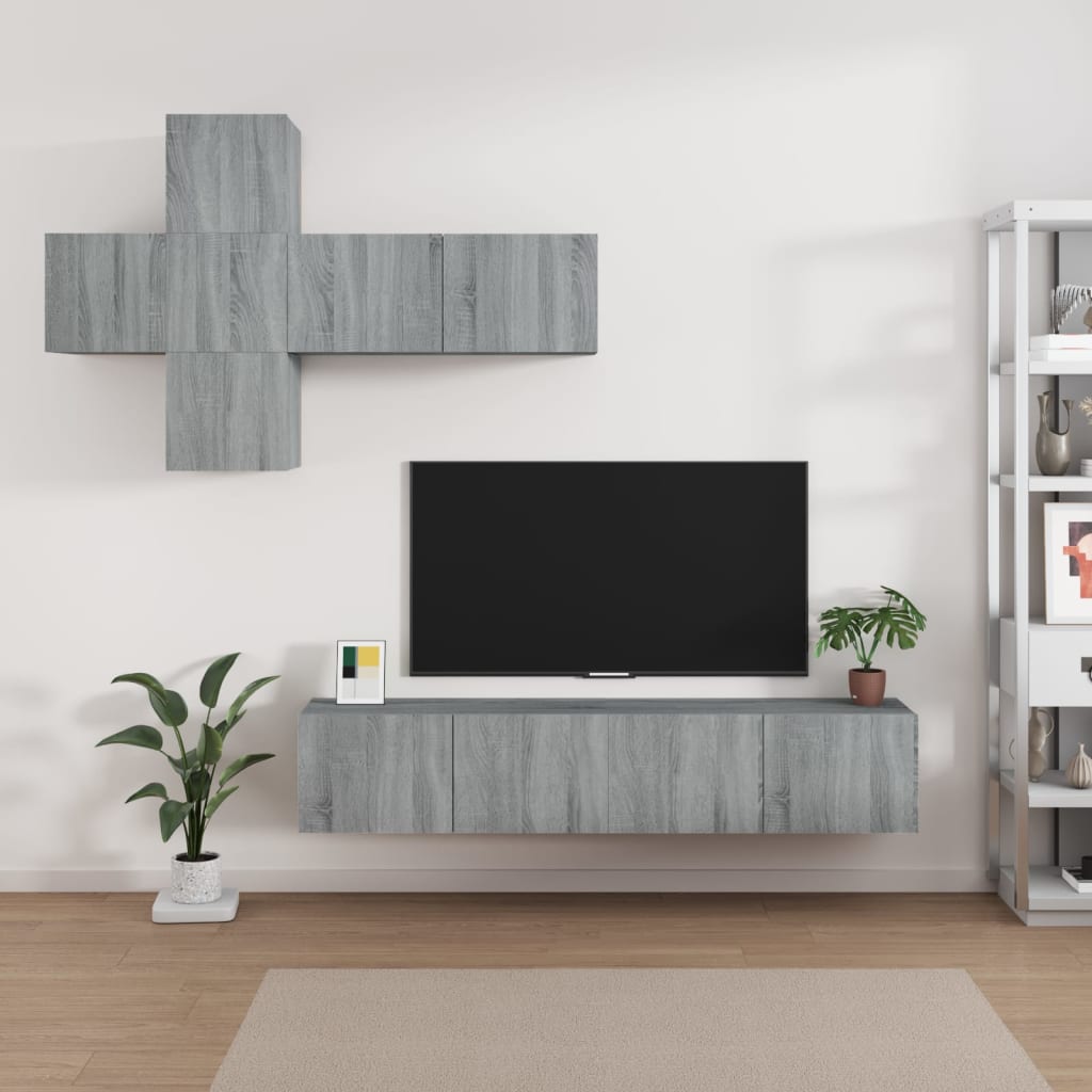 Ensemble meuble TV 7 pièces en bois coloris chêne