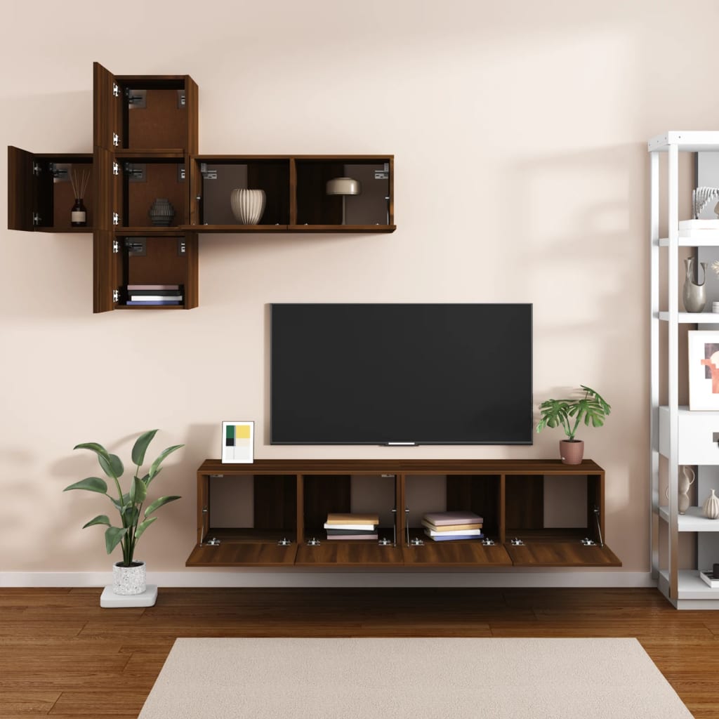 Ensemble meuble TV 7 pièces en bois coloris chêne