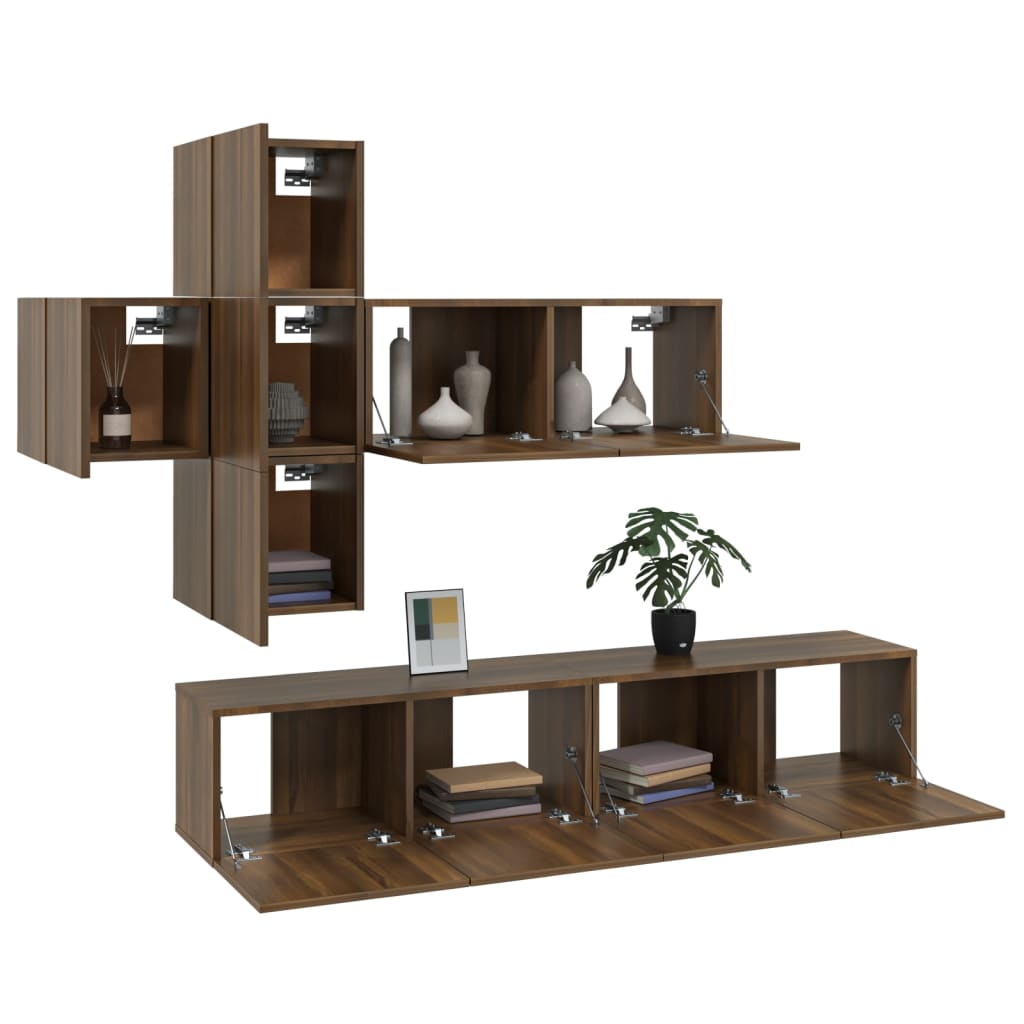 Ensemble meuble TV 7 pièces en bois coloris chêne