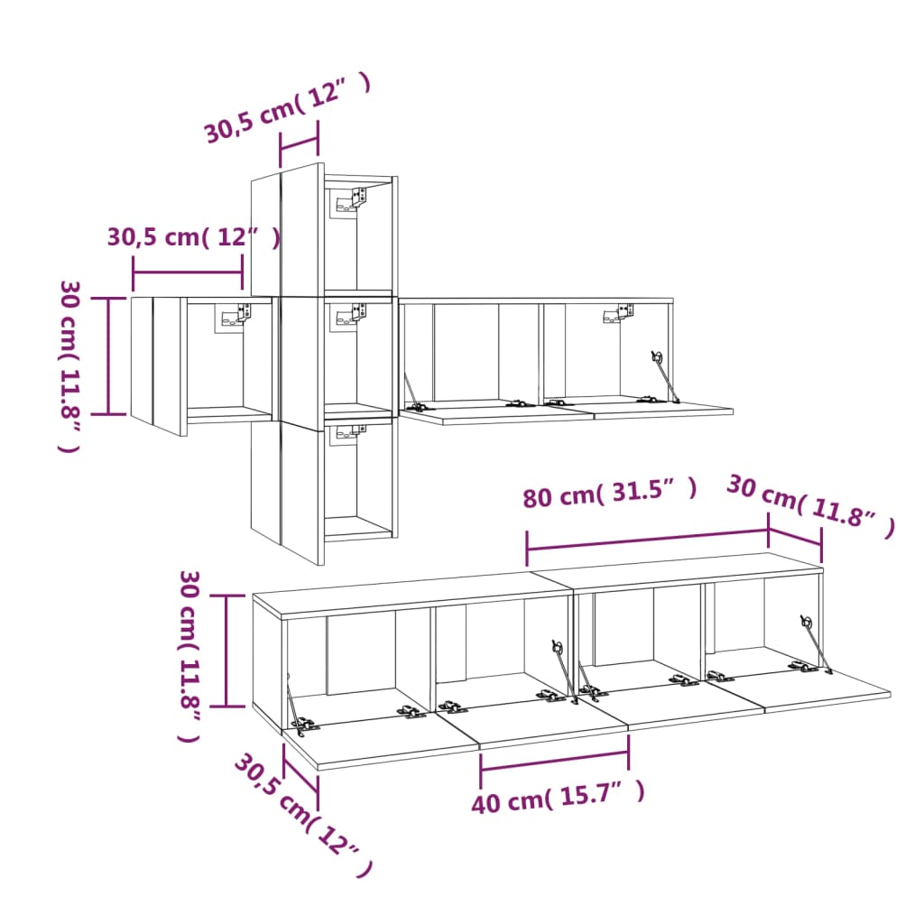 Ensemble meuble TV 7 pièces en bois coloris chêne