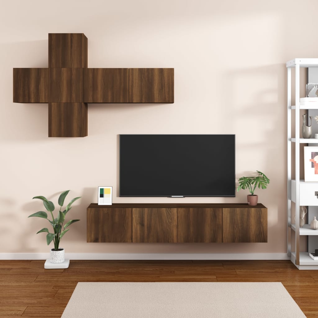 Ensemble meuble TV 7 pièces en bois coloris chêne