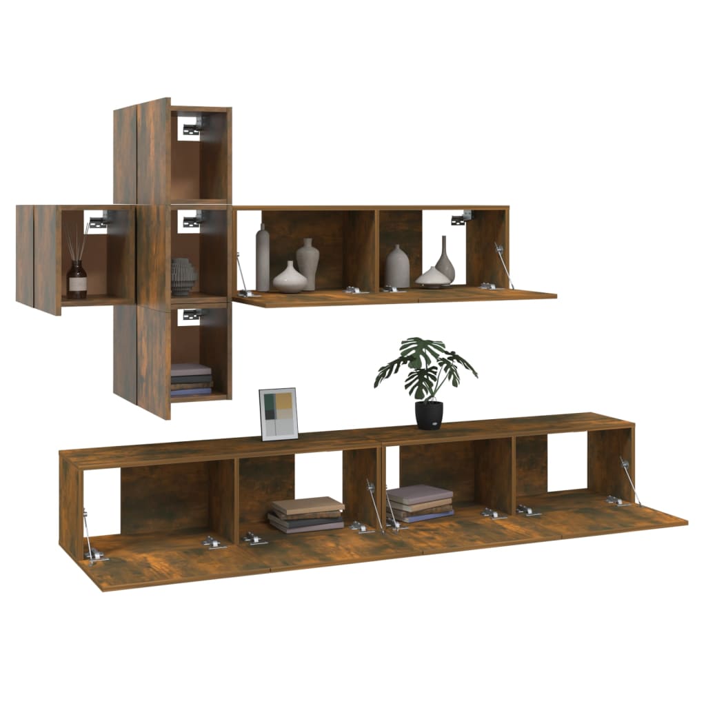 Ensemble meuble TV 7 pièces en bois coloris chêne