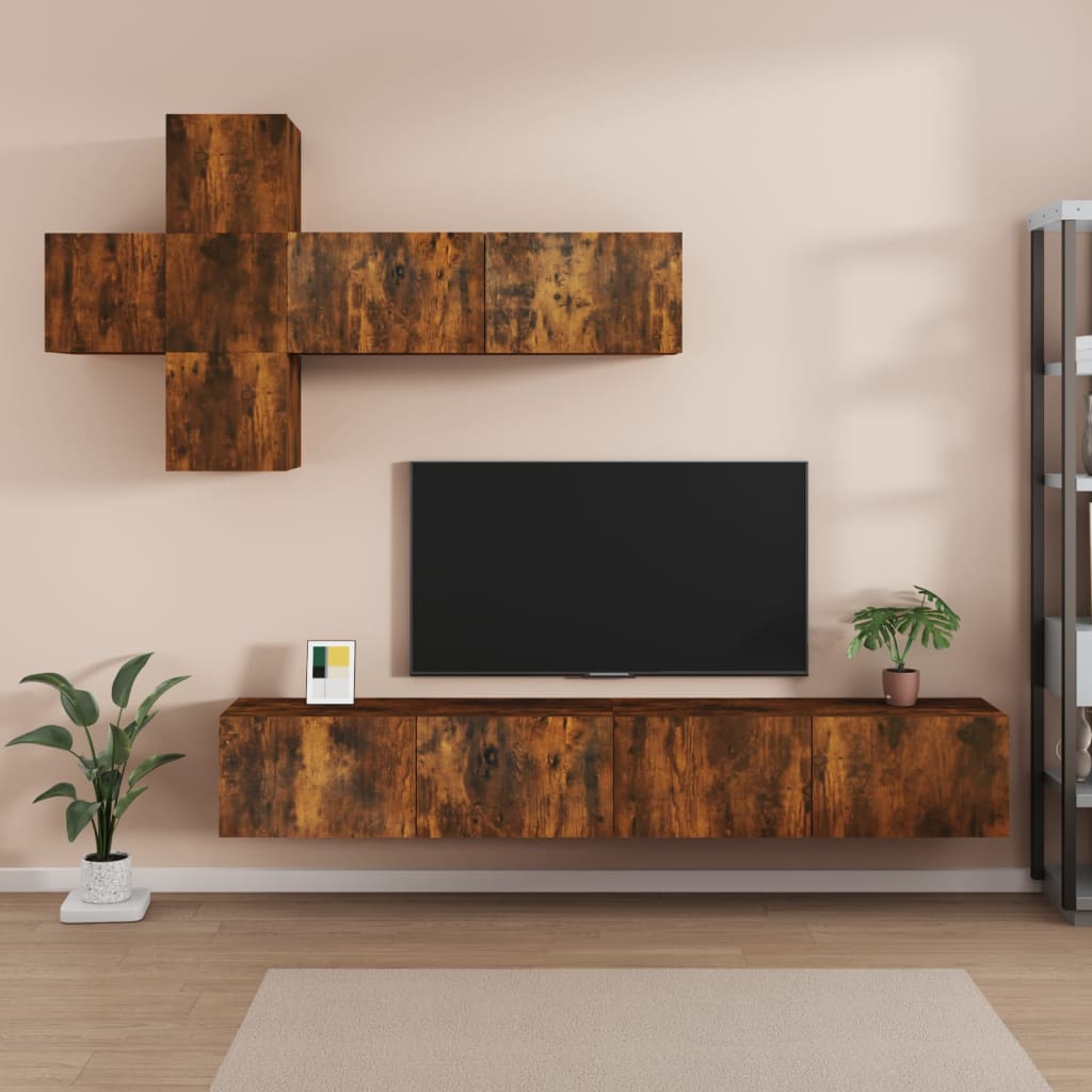 Ensemble meuble TV 7 pièces en bois coloris chêne