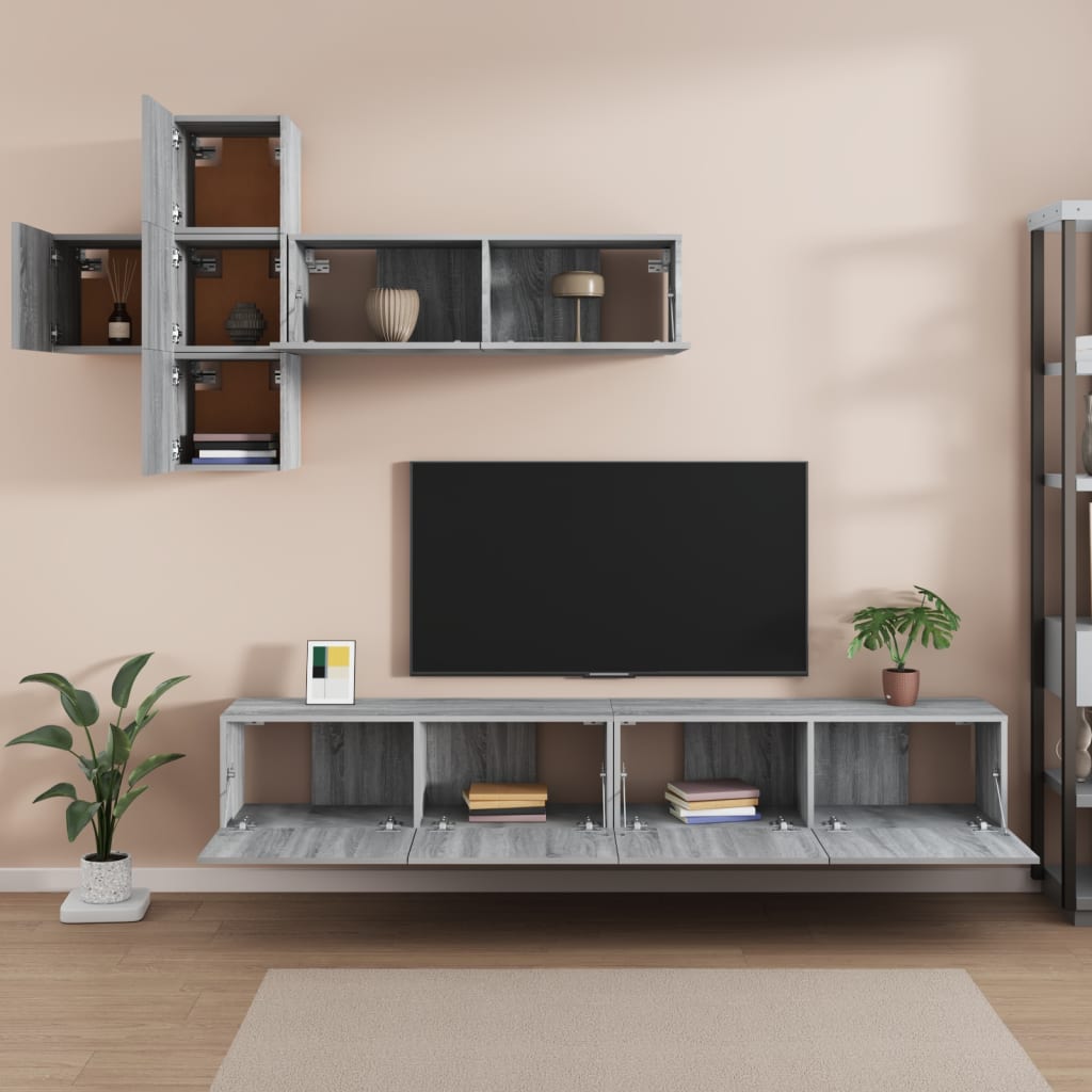 Ensemble meuble TV 7 pièces en bois coloris chêne