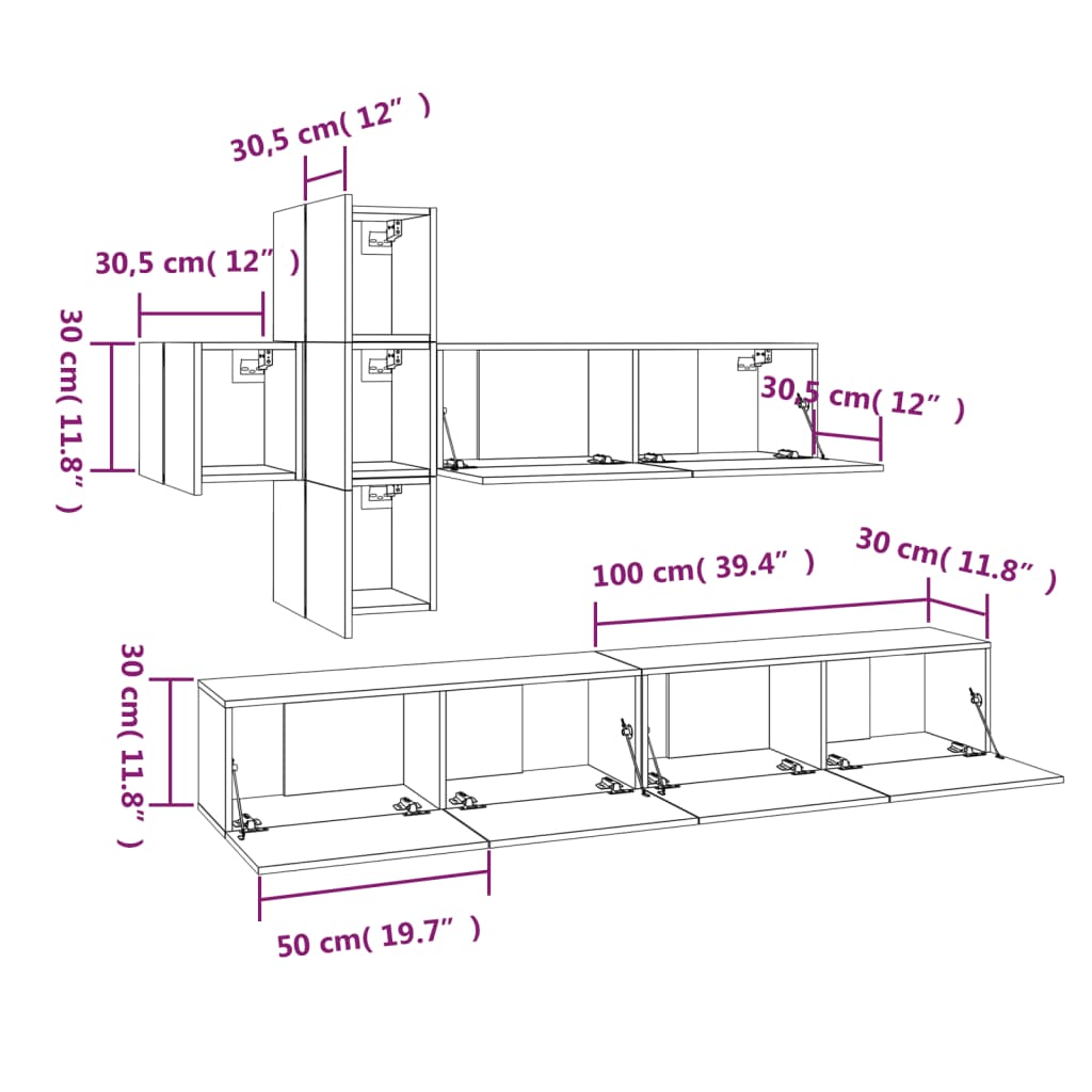 Ensemble meuble TV 7 pièces en bois coloris chêne