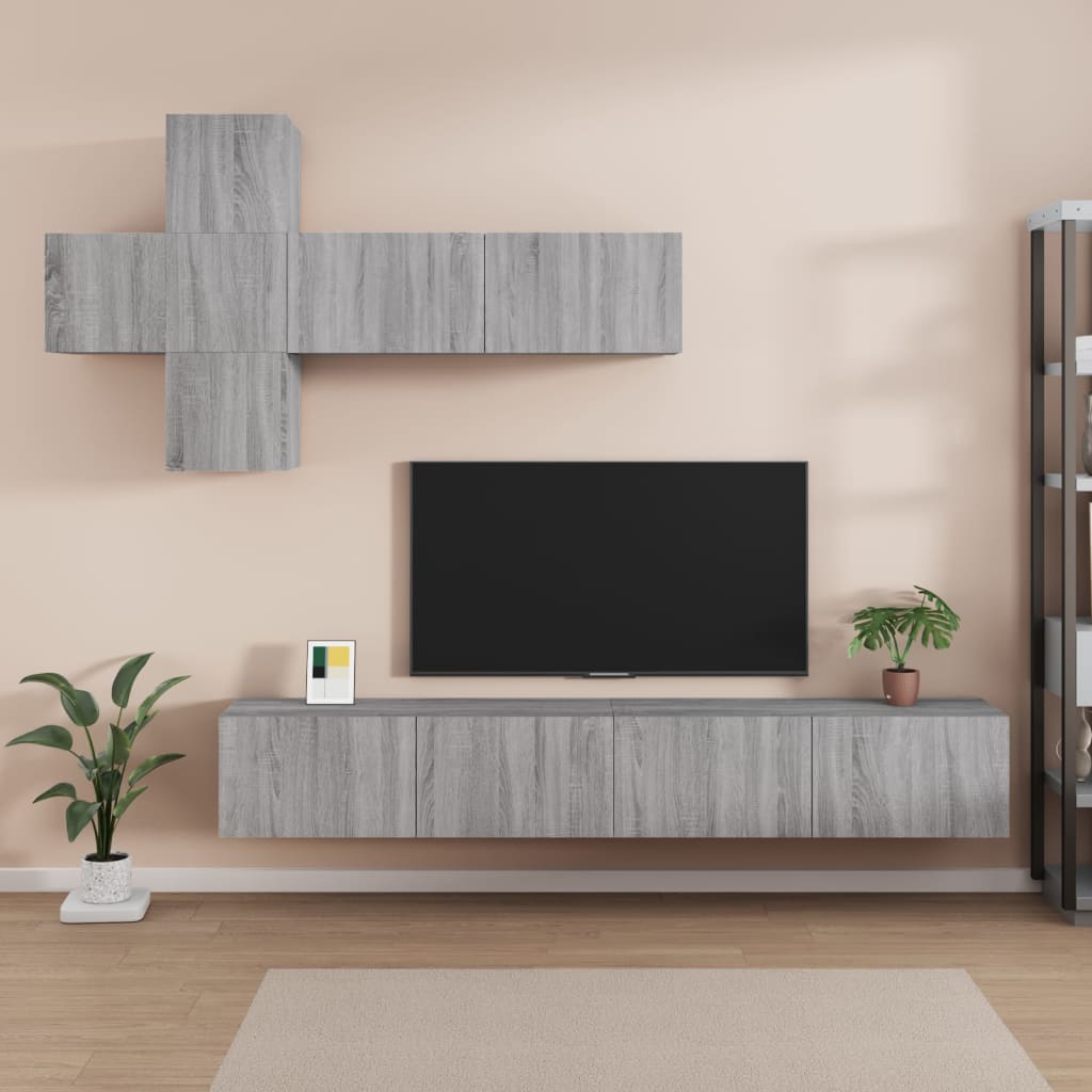 Ensemble meuble TV 7 pièces en bois coloris chêne