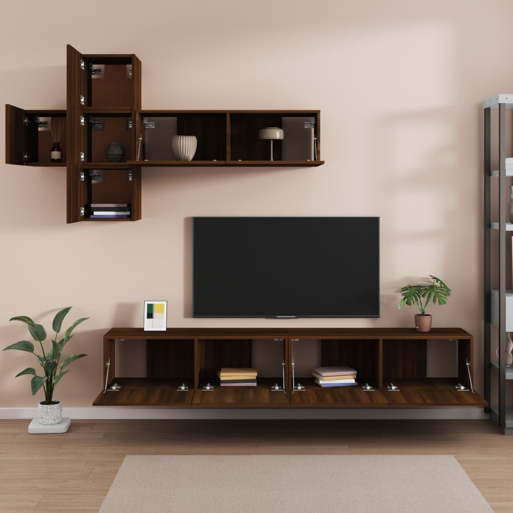 Ensemble meuble TV 7 pièces en bois coloris chêne