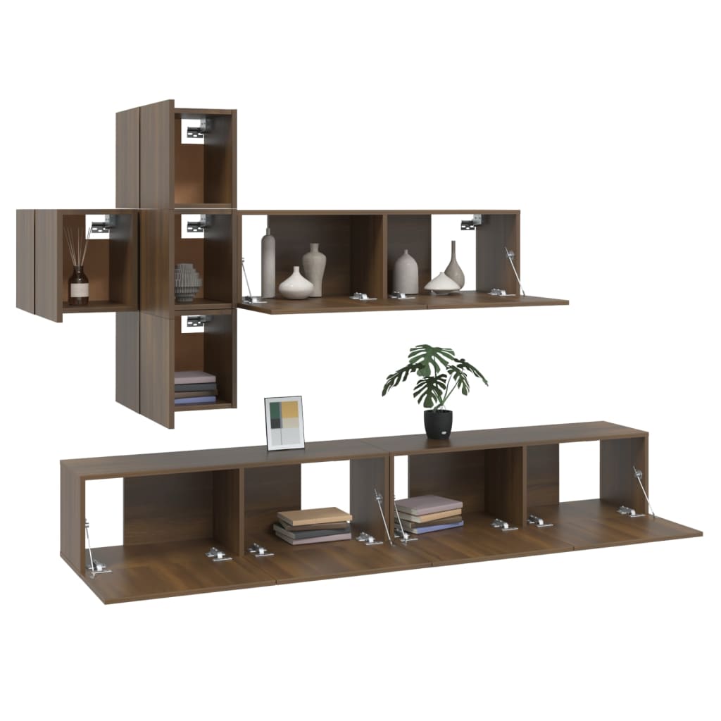 Ensemble meuble TV 7 pièces en bois coloris chêne