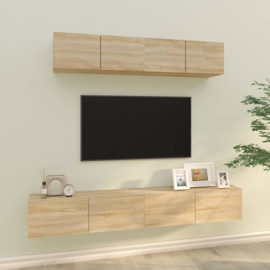 Ensemble meuble TV 4 pièces en bois couleur chêne