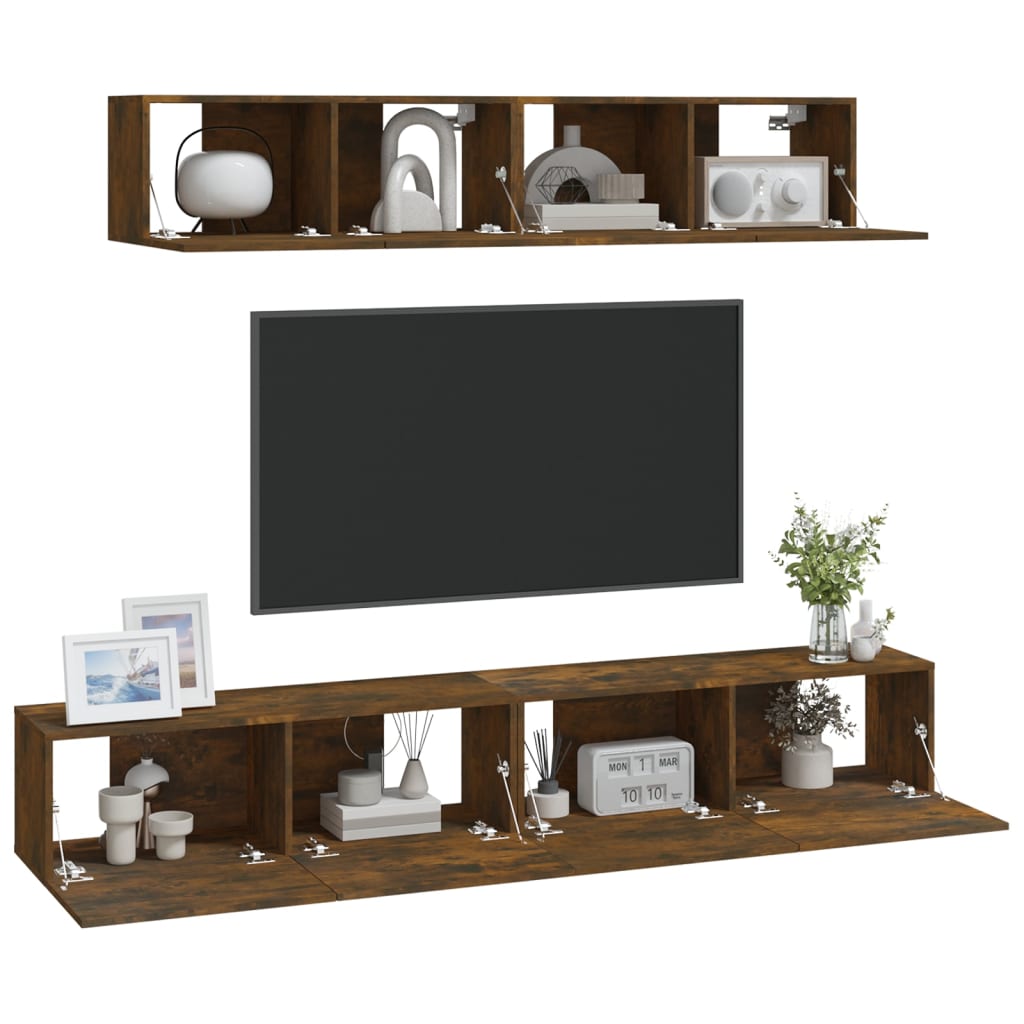 Ensemble meuble TV 4 pièces en bois couleur chêne