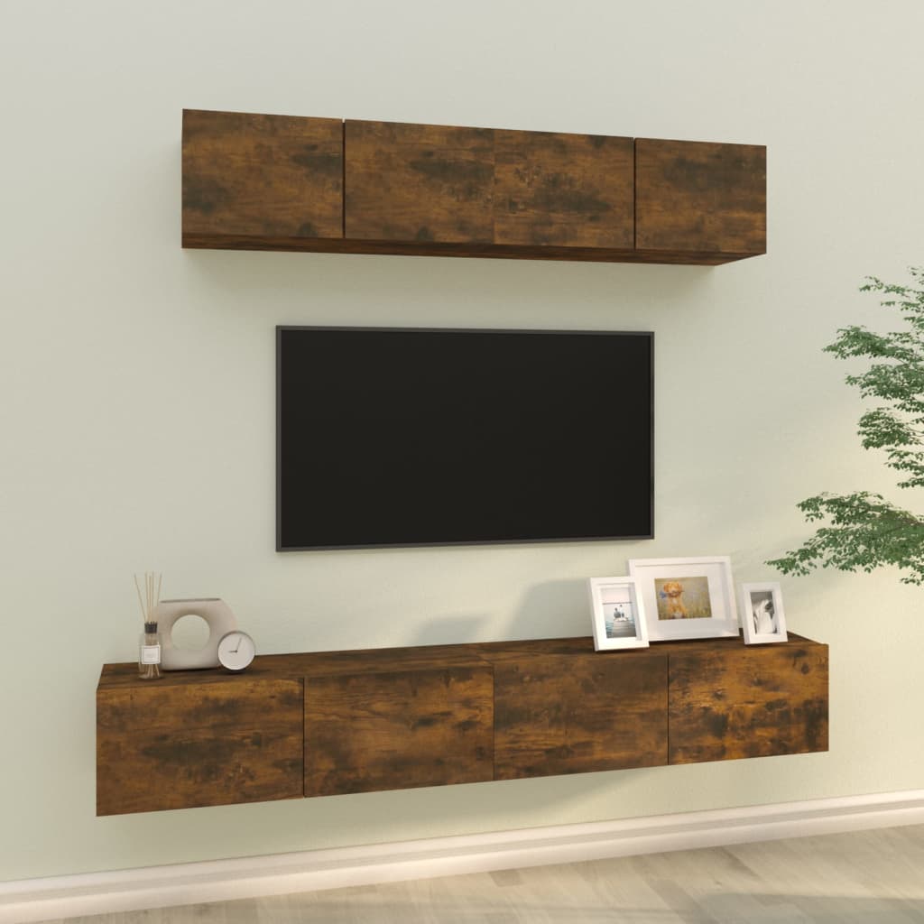 Ensemble meuble TV 4 pièces en bois couleur chêne