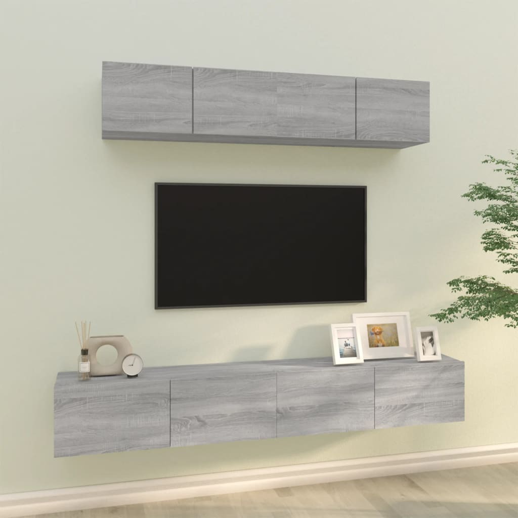 Ensemble meuble TV 4 pièces en bois couleur chêne