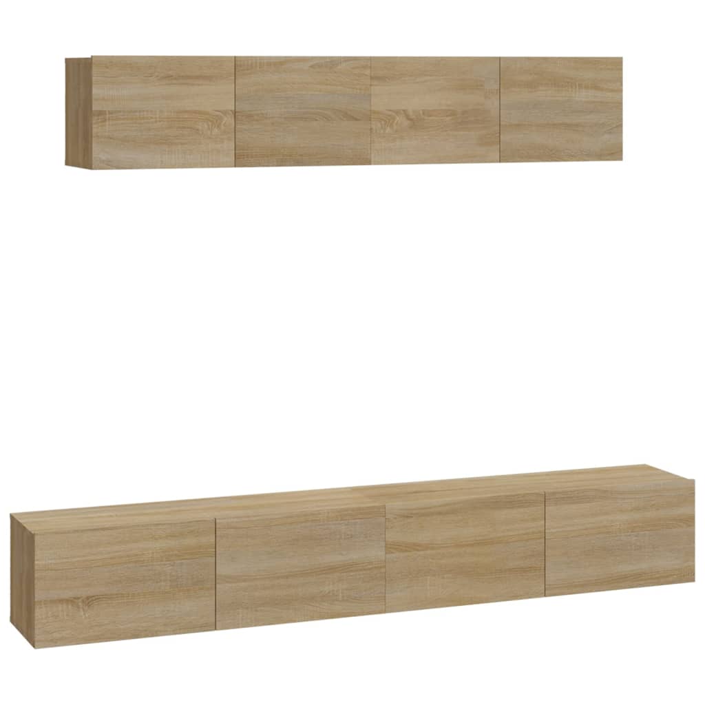 Ensemble meuble TV 4 pièces en bois couleur chêne