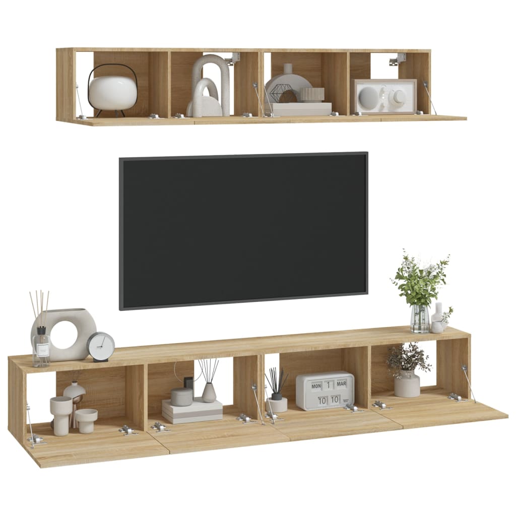 Ensemble meuble TV 4 pièces en bois couleur chêne