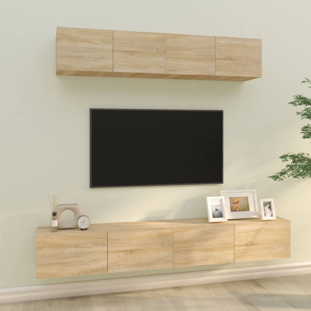 Ensemble meuble TV 4 pièces en bois couleur chêne