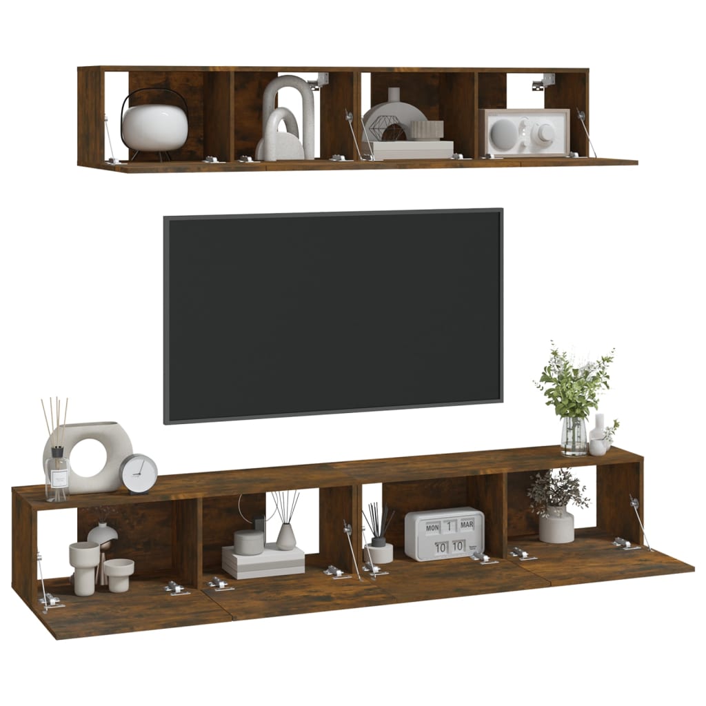 Ensemble meuble TV 4 pièces en bois couleur chêne