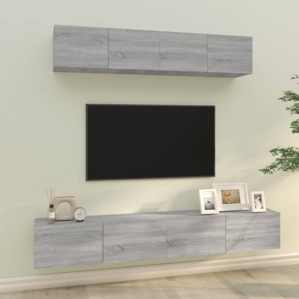 Ensemble meuble TV 4 pièces en bois couleur chêne