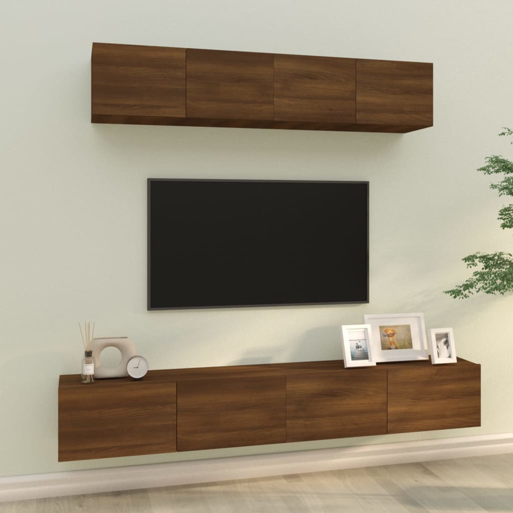 Ensemble meuble TV 4 pièces en bois couleur chêne