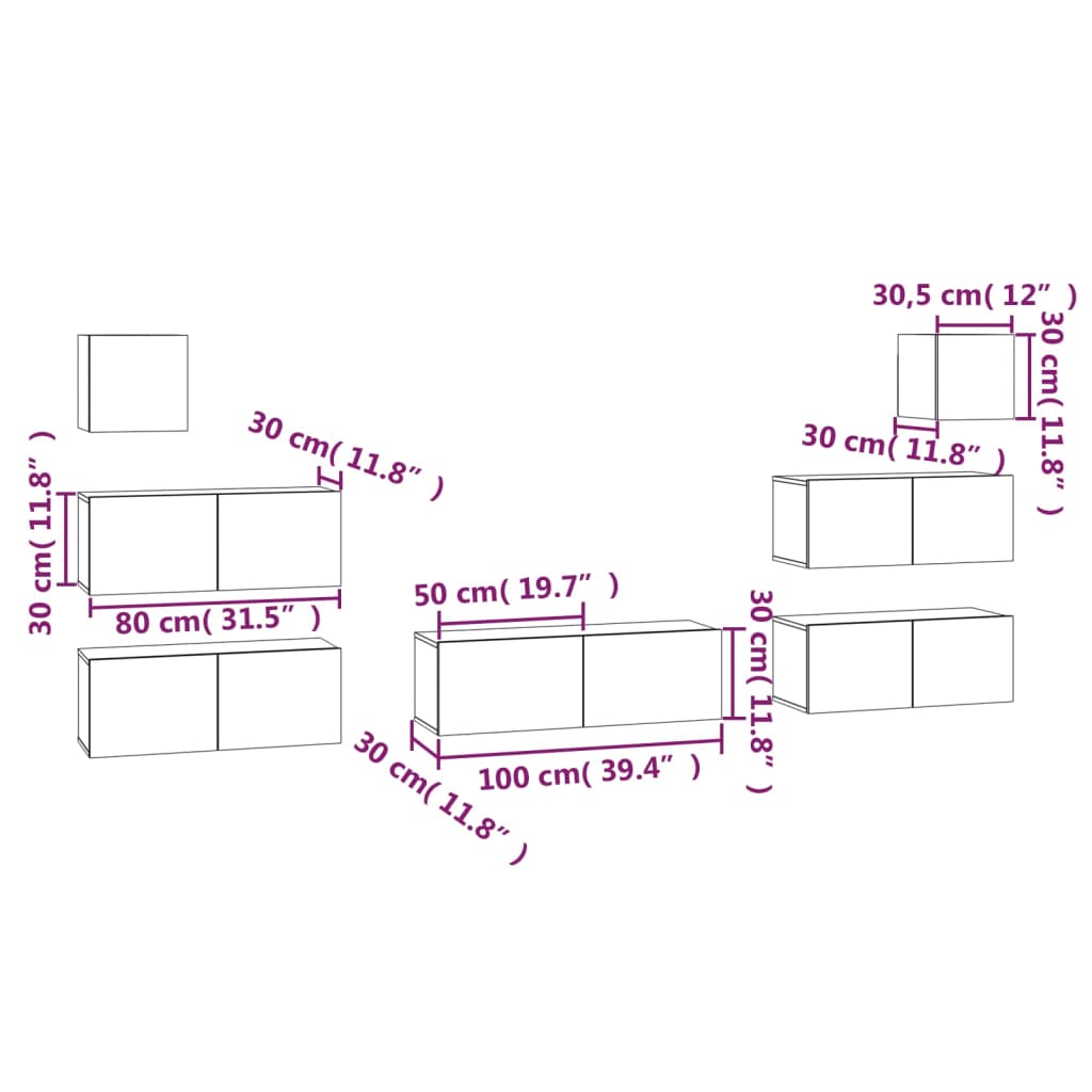 Ensemble de meubles TV 7 pièces en bois