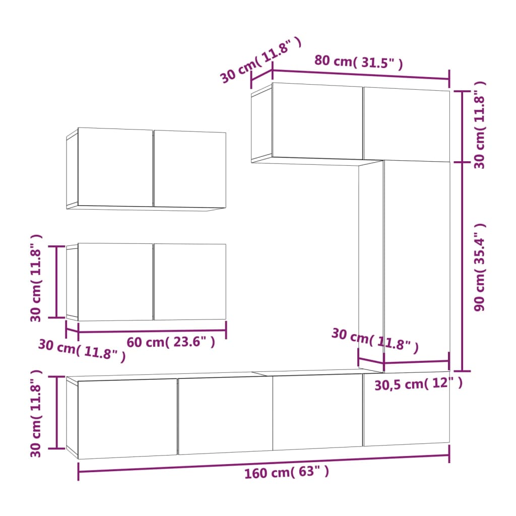 Ensemble de meubles TV 6 pièces en bois