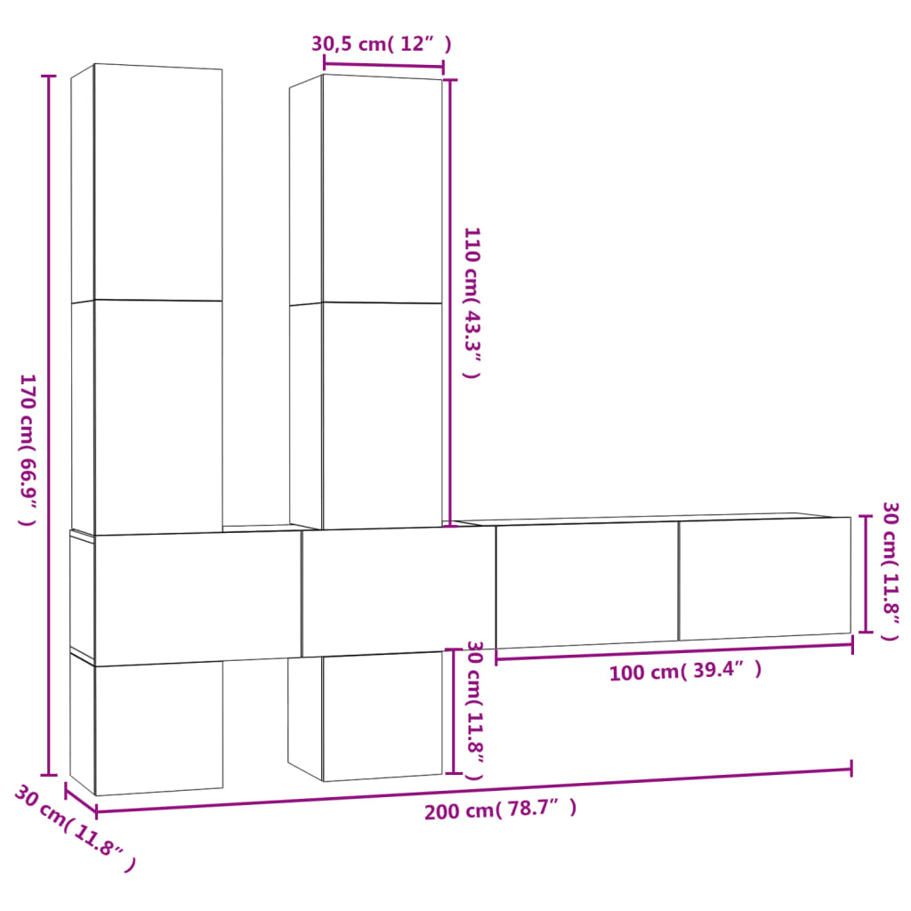 Tv-wandmeubel bewerkt hout