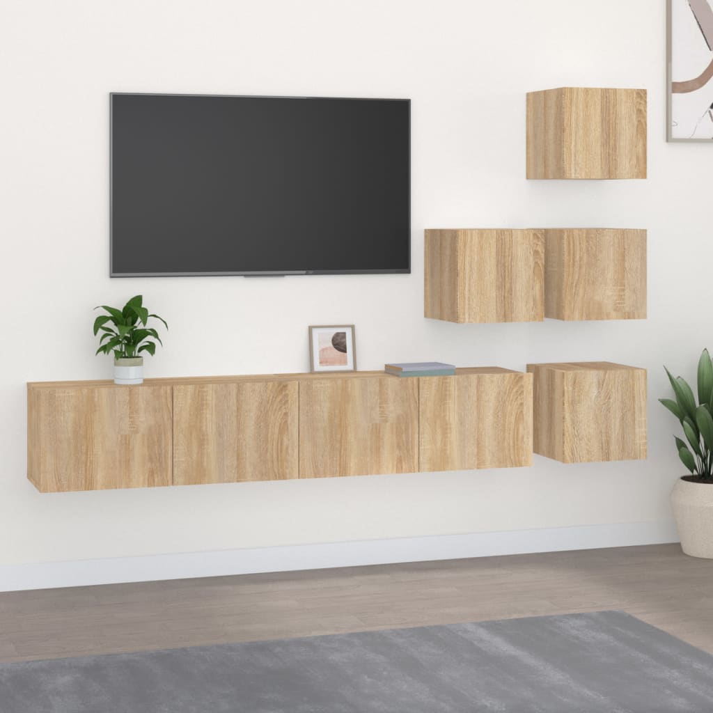 Meuble TV mural en bois couleur chêne