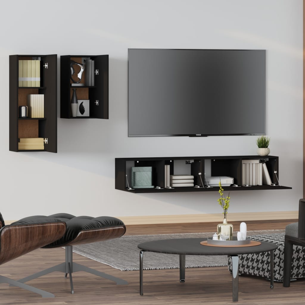 Ensemble meuble TV 4 pièces en bois couleur chêne