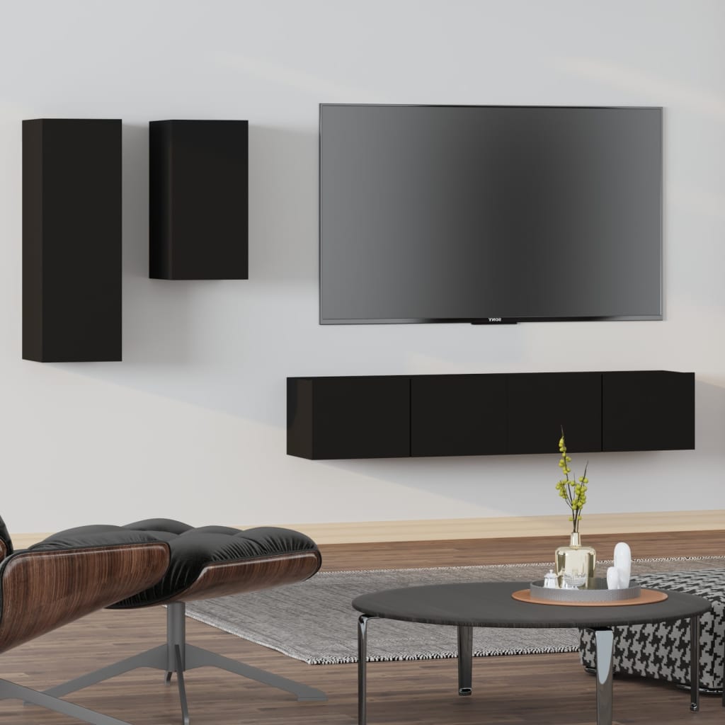 Ensemble meuble TV 4 pièces en bois couleur chêne