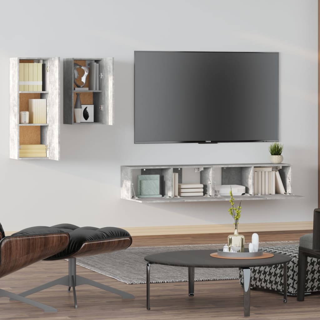 Ensemble meuble TV 4 pièces en bois couleur chêne