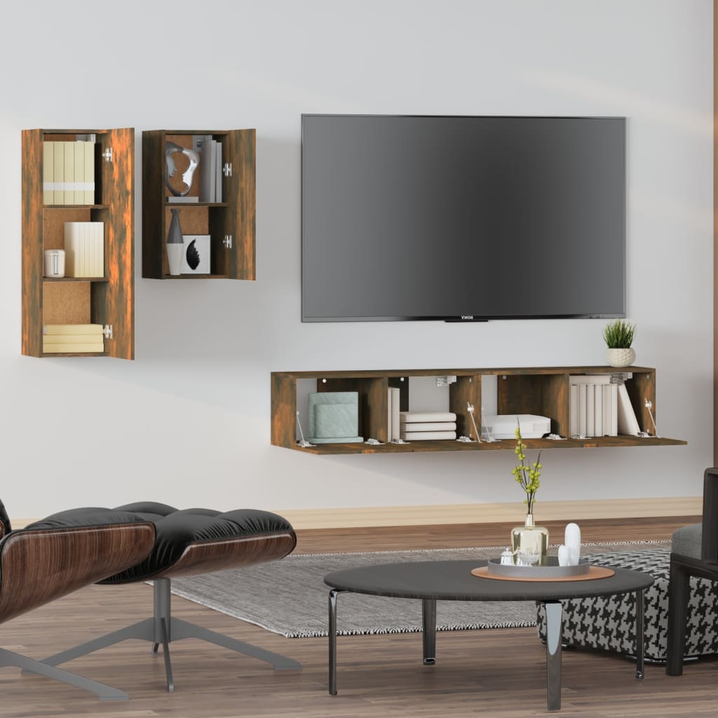 Ensemble meuble TV 4 pièces en bois couleur chêne